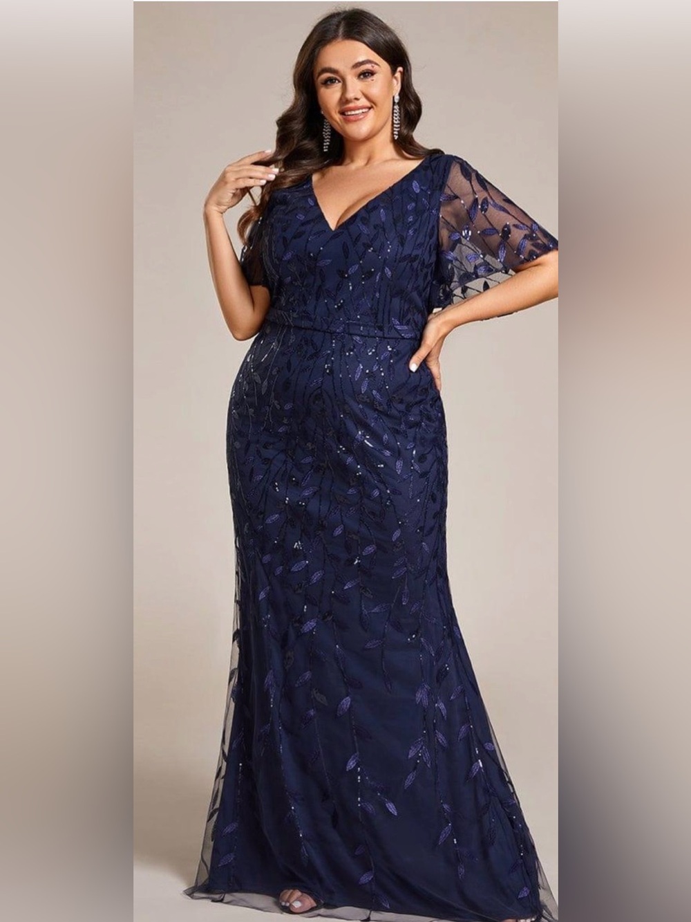 Ever Pretty Dion V-neck Mermaid Sequin & Tulle Evening Dress Gown plus size